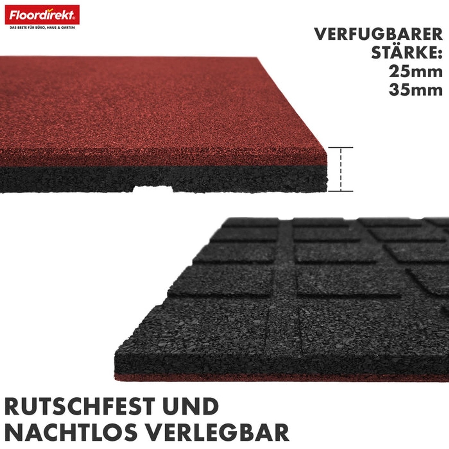 Floordirekt Fallschutzmatte Elastikmatte Fallschutzplatte mit Drainage 50 x 50 x 3,5 cm Rot_5