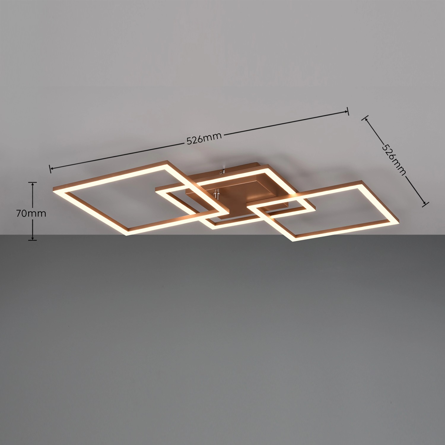 Moderne LED-Deckenleuchte Trail in Coffee mit schwenkbaren, quadratischen Elementen (52,6 cm).