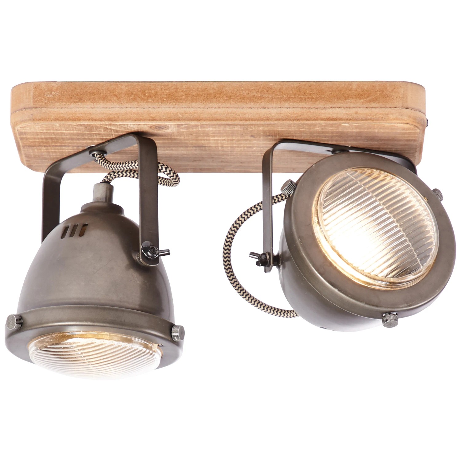 Brilliant Spot Carmen: 2-flammiger Deckenstrahler aus Holz und Metall in Burned Steel Optik.