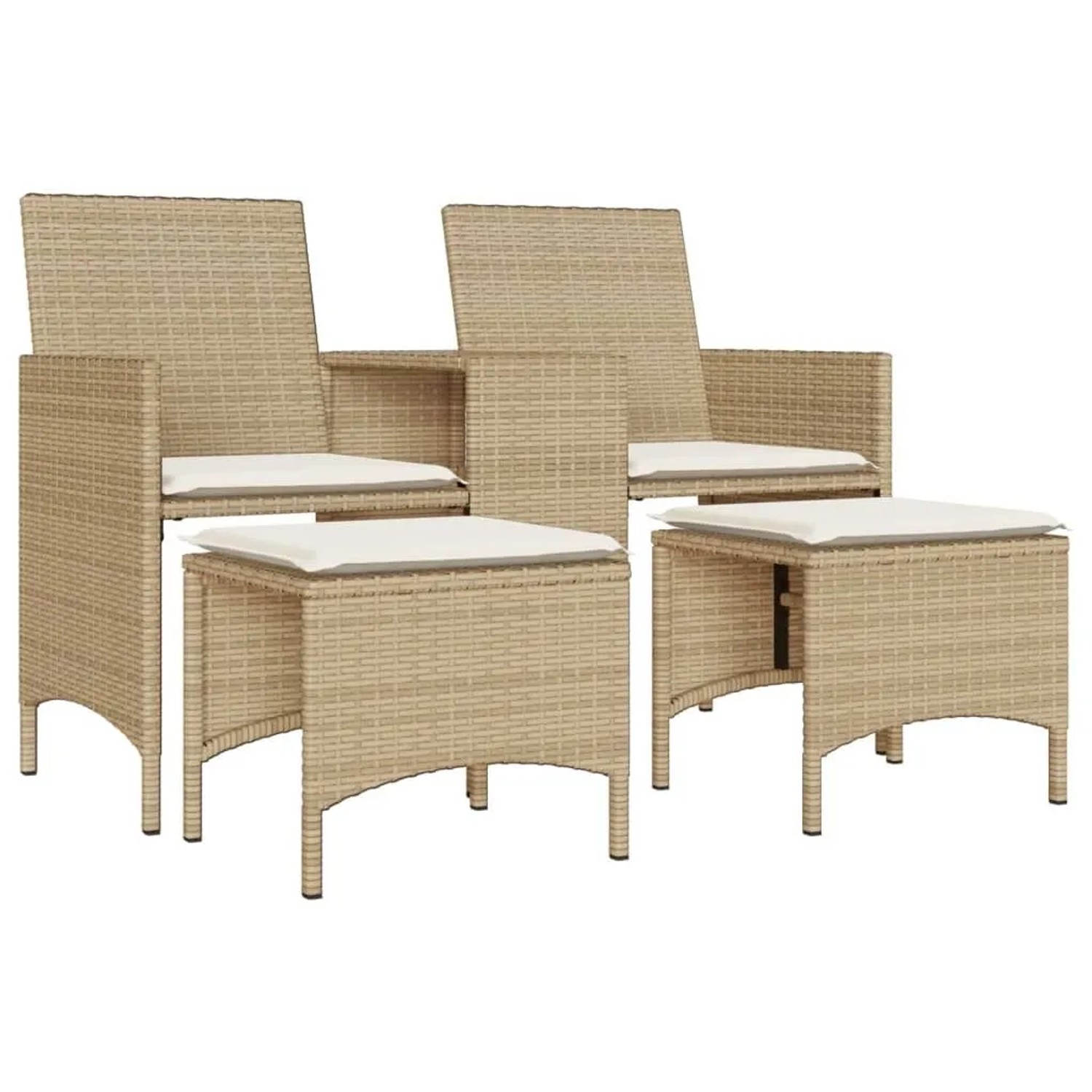 vidaXL Gartensofa 2-Sitzer mit Tisch und Hockern Beige Poly Rattan 4003894 günstig online kaufen