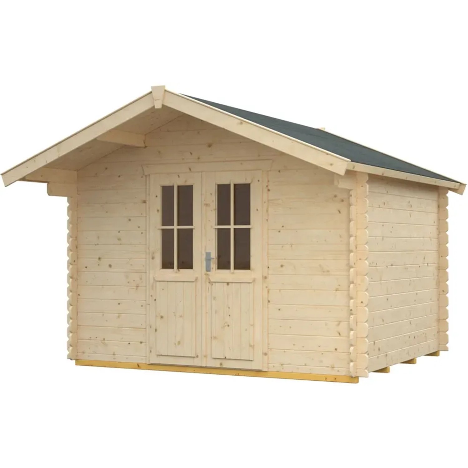 Skan Holz Gartenhaus Faro 3, naturbelassen, 300x300 cm. Holzhaus mit Doppeltür und Satteldach.