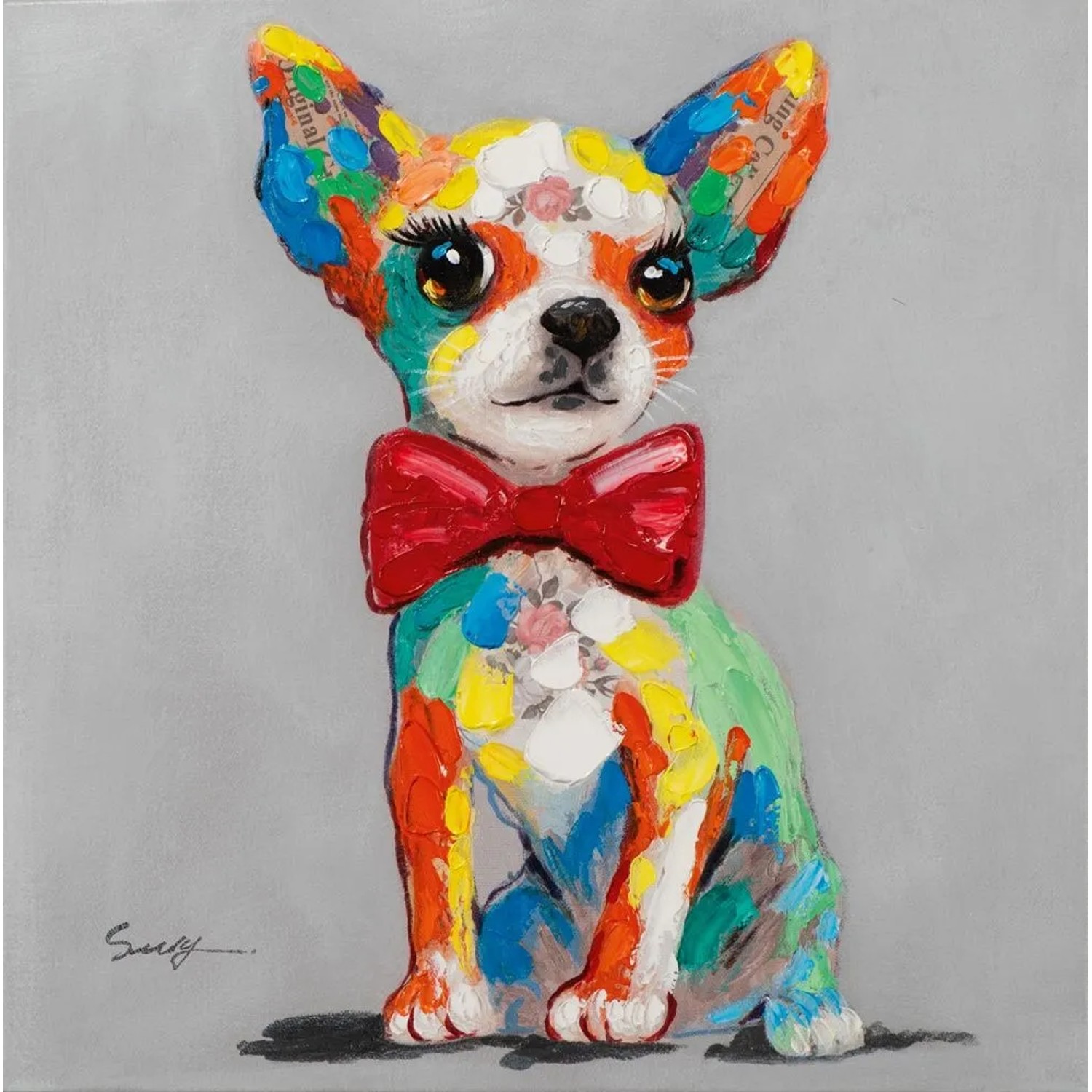 Art Universe Leinwandbild Bunter Chihuahua mit Fliege 50 x 50 cm