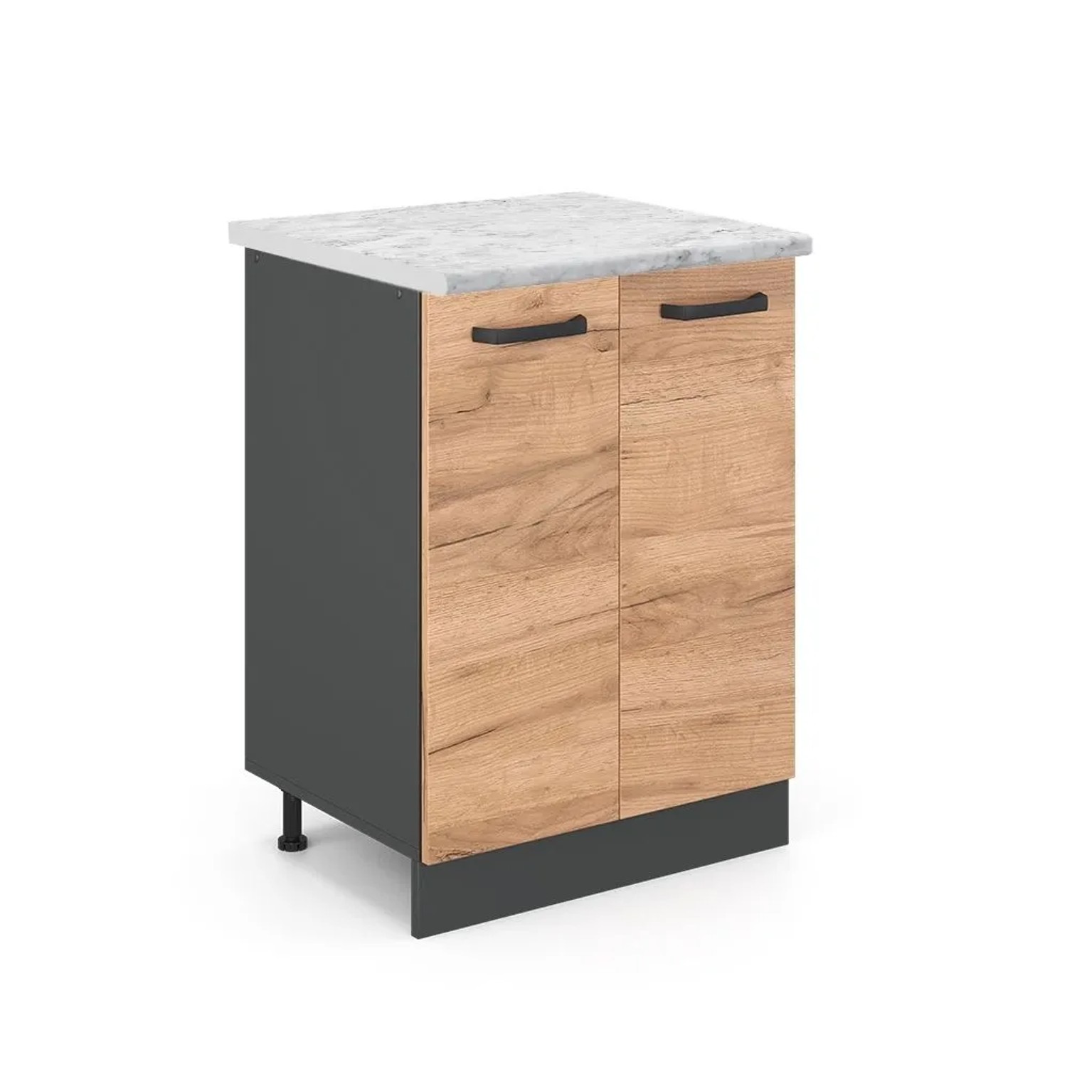 Vicco Küchenunterschrank R-Line Küchenkommode Goldkraft Eiche Anthrazit AP Marmor mit Anthrazit Korpus