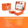 KARAT Erste-Hilfe-Koffer Klein DIN 13157, orange, mit Inhalt und Wandhalterung für Kleinbetriebe.