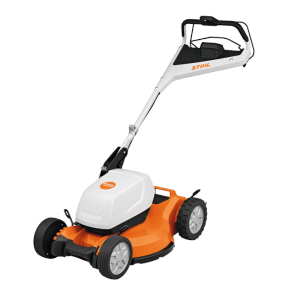 Stihl Akku-Rasenmäher RMA 7 RV in Orange-Grau. Leistungsstarker Rasenmäher mit Vario-Radantrieb und Komfortlenker.