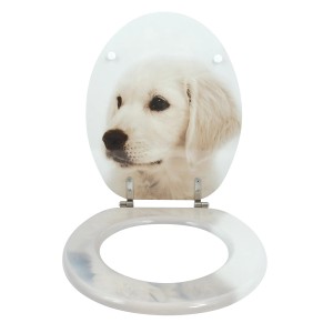 MSV WC-Sitz Scott mit Hunde-Motiv in Weiß-Beige, MDF, 42,5x36,5x5cm.