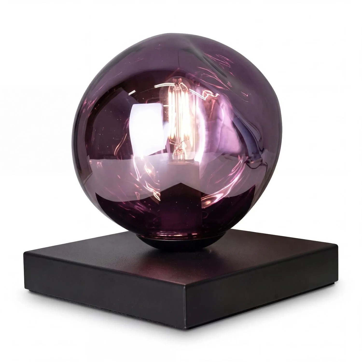 Licht-Erlebnisse Beistelllampe Glas Aluminium 17,5 CM Hoch In Lila Schwarz Kabelschalter