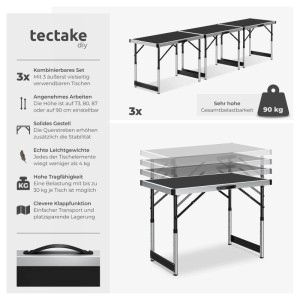 Tectake Tapeziertisch 3er Set, klappbar und höhenverstellbar, ideal für Farben- & Tapetenzubehör.