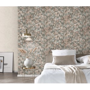 Erismann Vliestapete Play of Light Purity Grau mit floralem Muster im Schlafzimmer.