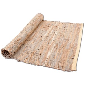 Bestlivings Leder Flickenteppich, beige, 90x150 cm, gerollt. Moderner Teppich für Wohnräume.