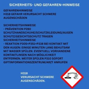 Sicherheits- und Gefahrenhinweise für Aqua-Cereal pH Minus: Verursacht schwere Augenschäden. Schutzmaßnahmen beachten.