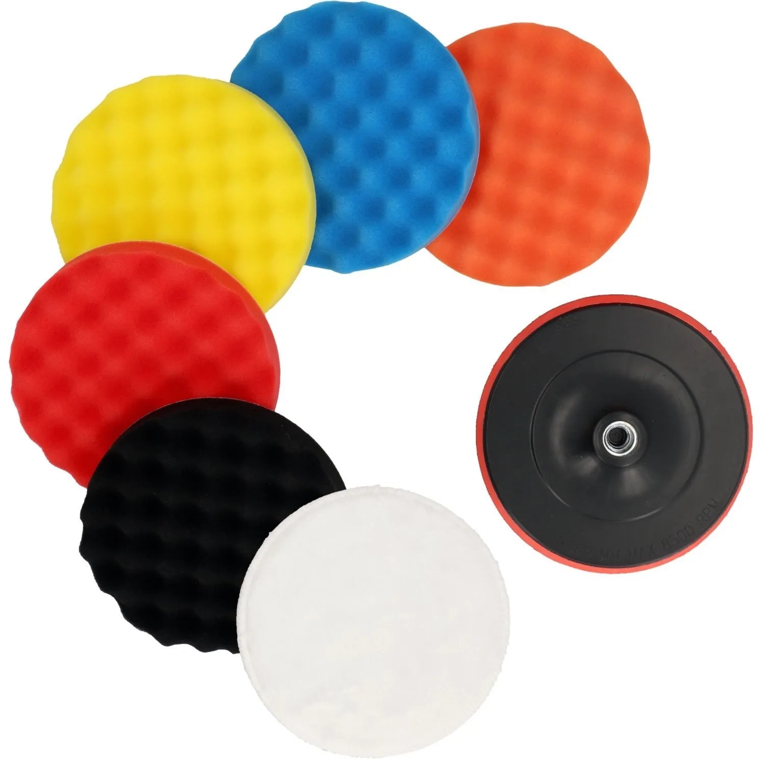 Cartrend 7-tlg Polierschwamm Set 150mm Polierteller Polier Polierpads Klett Polierscheibe