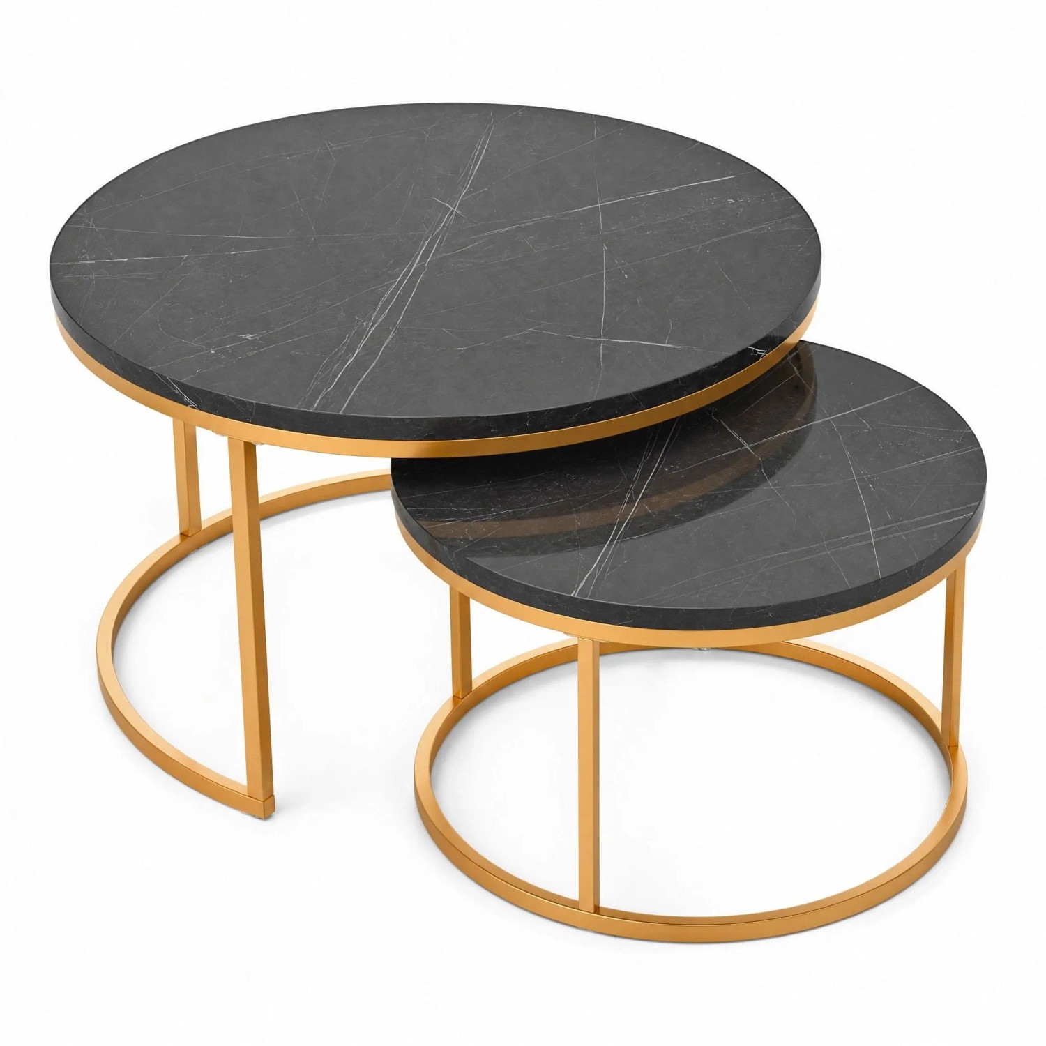 okwish Couchtisch mit MDF Satztisch 2er-Set Wohnzimmer 87x 87x13cm Schwarz Gold
