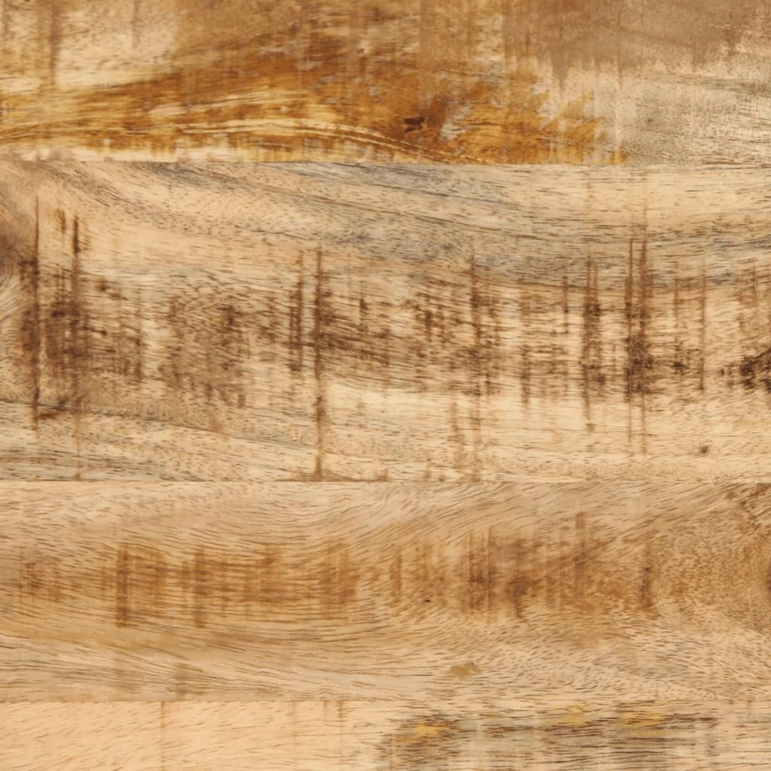 Detailansicht: Tischplatte des vidaXL Beistelltisch aus rauem Mangoholz mit natürlicher Maserung.