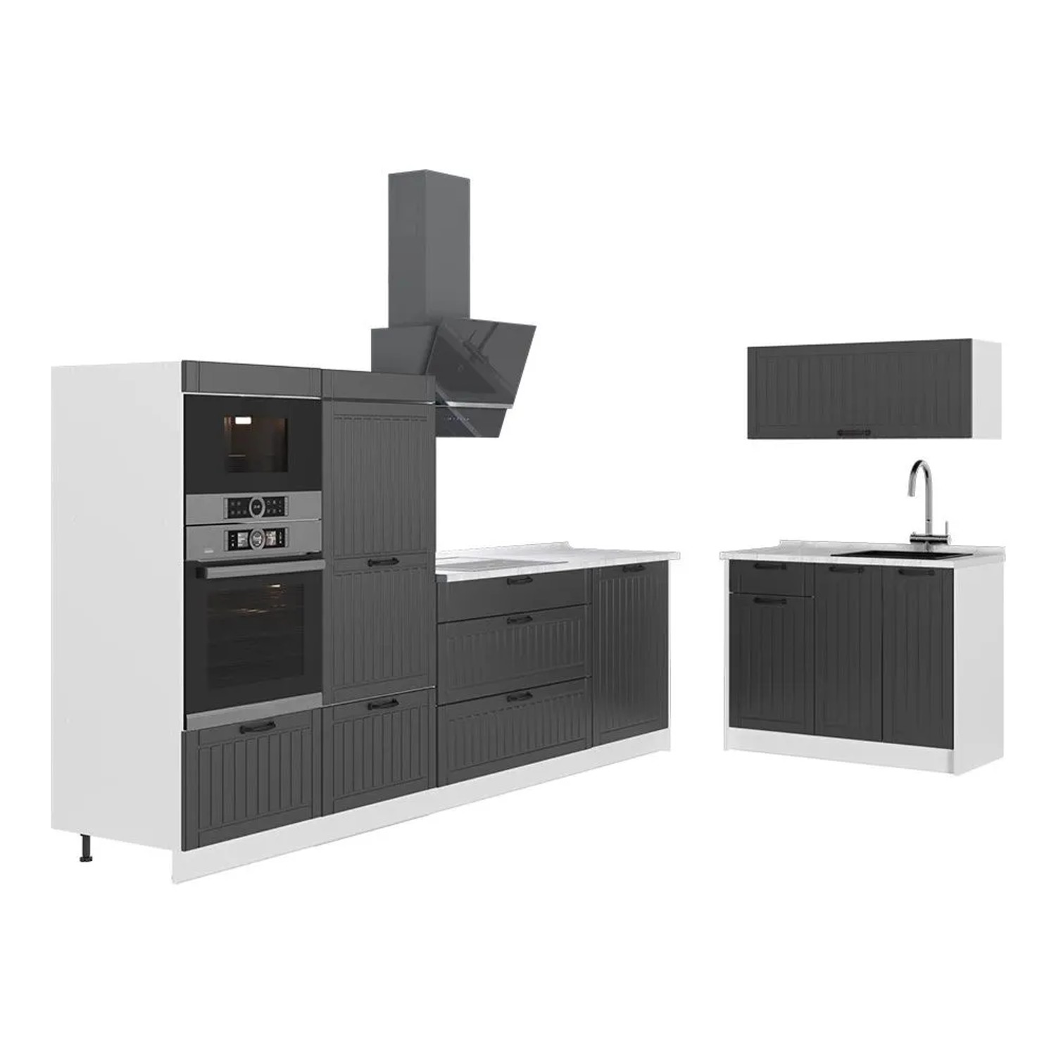 Vicco Küchenzeile Fame-Line Dunkelgrau/Weiß 380 x 154 AP Marmor Art Nr 64126