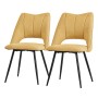 2er Set Esszimmerstühle in Senfgelb mit Stoffbezug und schwarzen Metallbeinen.
