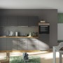 Moderne Küchenzeile, 300 cm, in Matt Grau-Wotaneiche ohne E-Geräte. Inklusive Spüle.