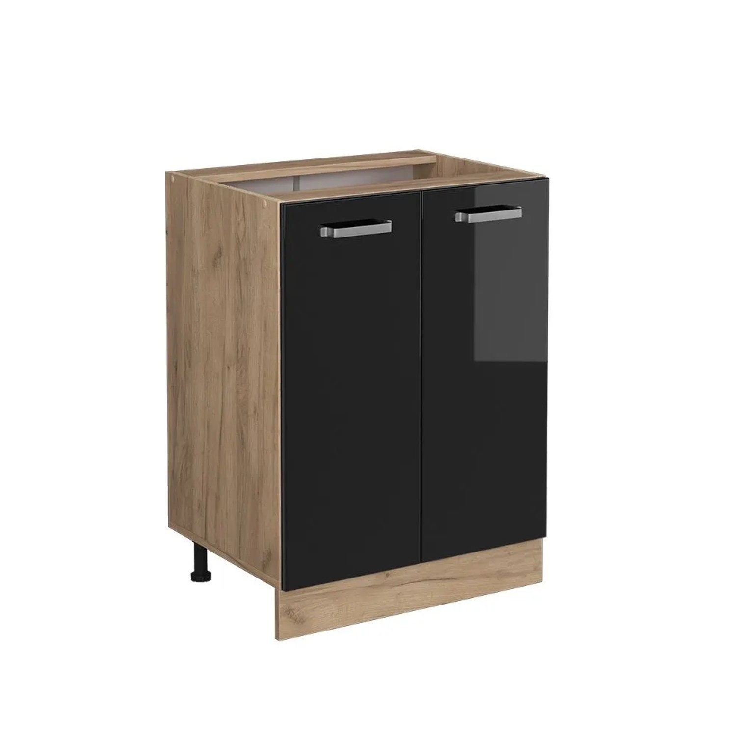 Vicco Küchenunterschrank R-Line Schwarz Hochglanz Goldkraft Eiche 60 cm ohne Arbeitsplatte