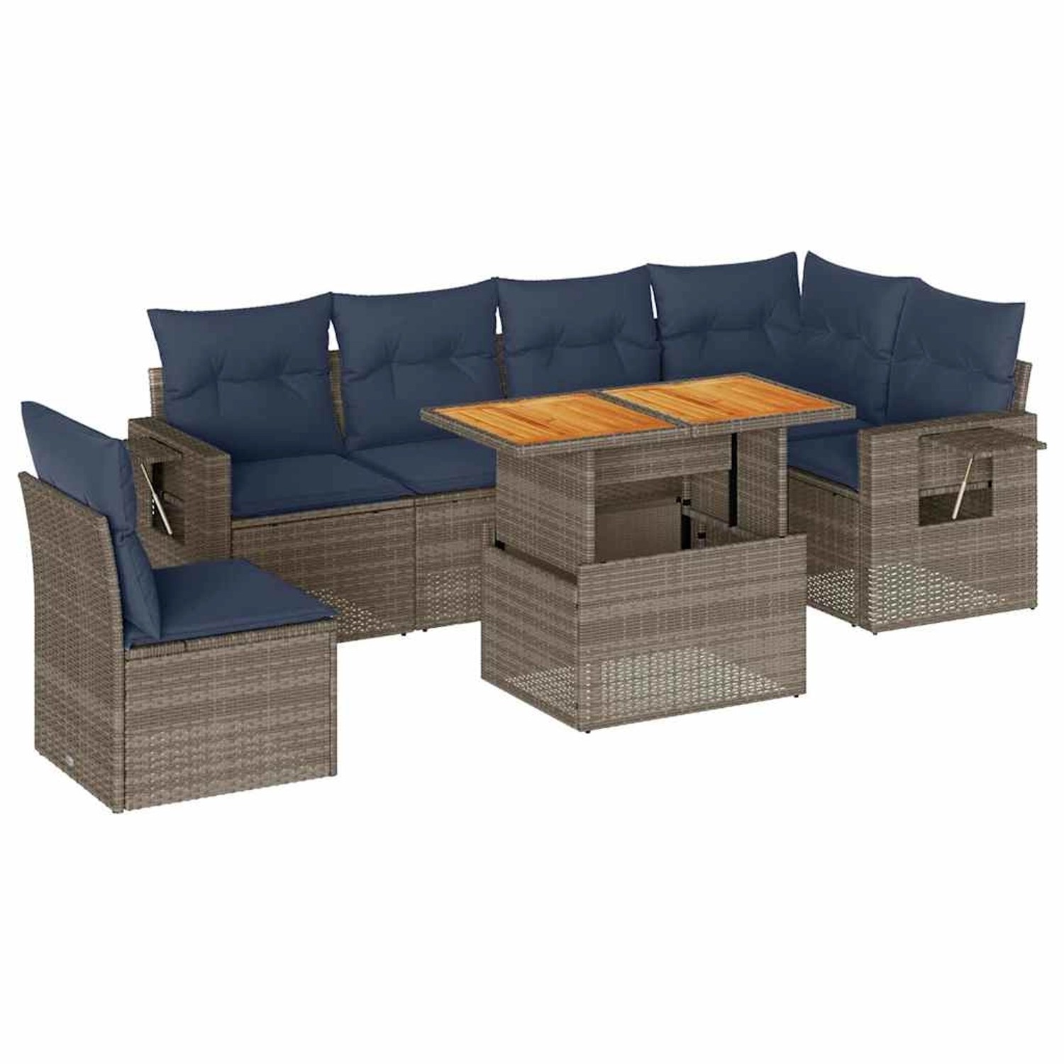 vidaXL 7-Tlg Garten-Sofagarnitur mit Kissen Grau Poly Rattan 3327162 günstig online kaufen