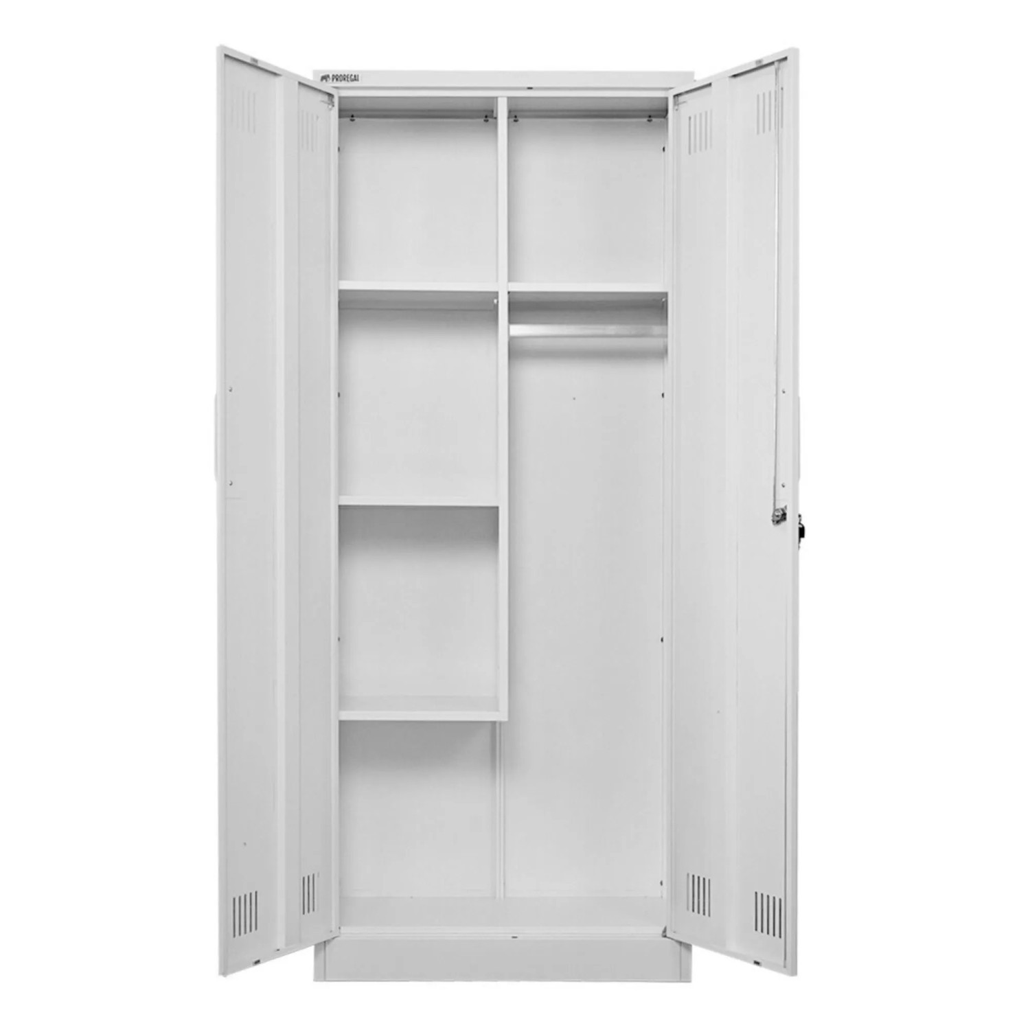 PROREGAL Flügeltürenschrank Rhino Mit 2 Türen Abschließbar HxBxT 170x70x30cm 5 Fächern & Kleiderstange Stahl Pulverbeschichtet Weiß Putzmittelschrank_6