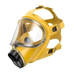 Gelbe Dräger X-plore 6570 Vollmaske aus Silikon mit großem Sichtfeld und Rd40 Filteranschluss für Atemschutz.
