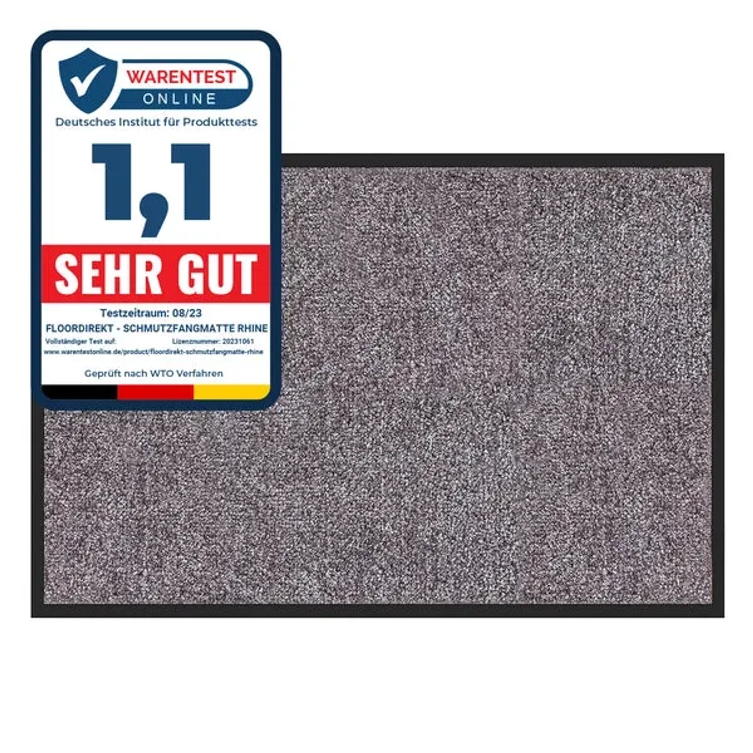 Beige-graue Karat Schmutzfangmatte Rhine, 90x120 cm, mit schwarzem Rand. Fußmatte für den Eingangsbereich.