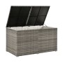 Geöffnete Polyrattan Auflagenbox Ikaria, grau meliert, für Gartenmöbel Auflagen und Kissen.