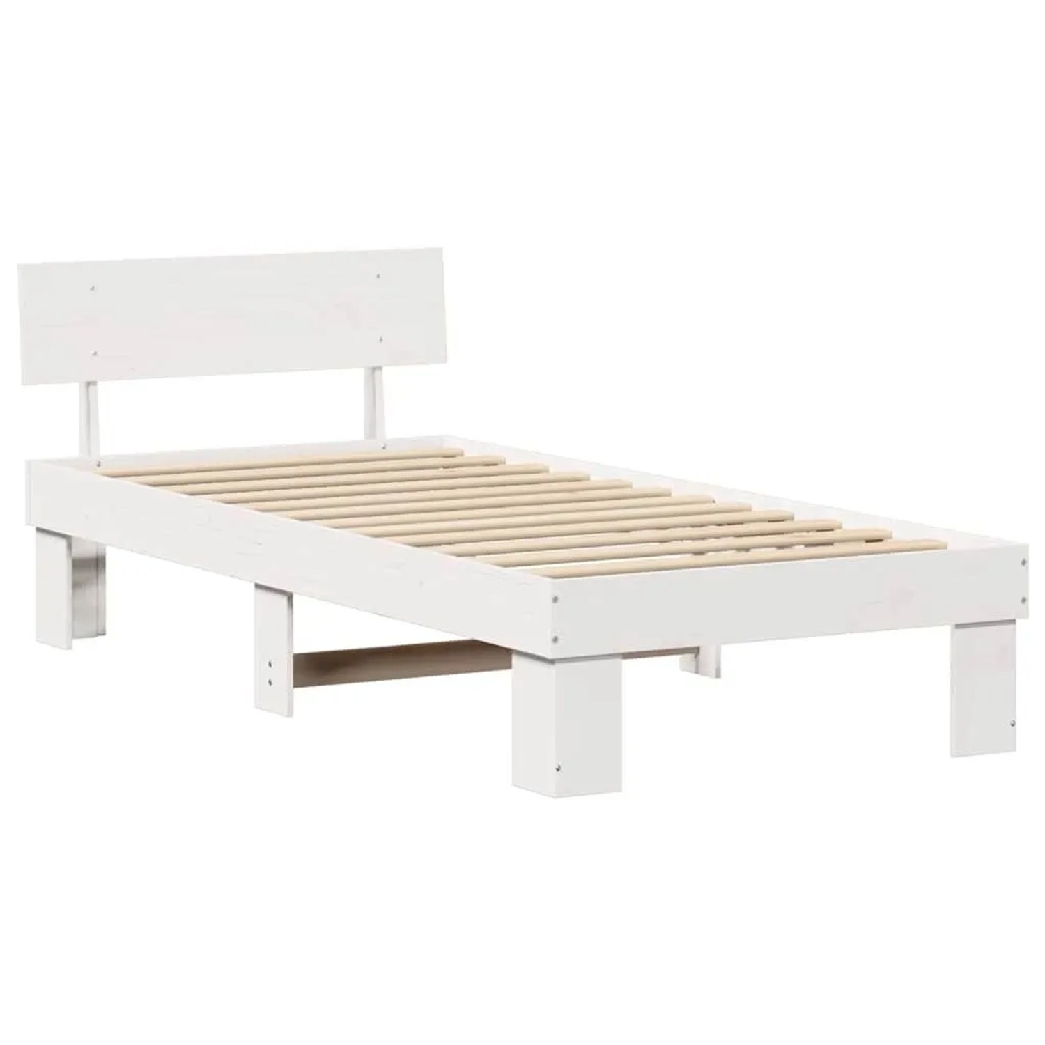 vidaXL Bettrahmen mit Kopfteil Weiß 90 x 190 cm Massives Kiefernholz 872591