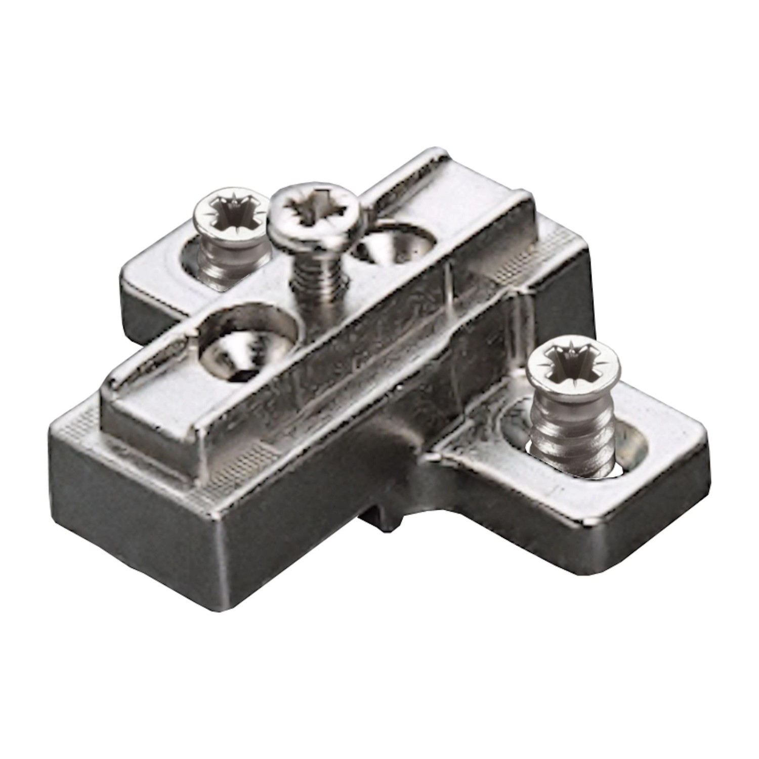 SALICE Kreuzmontageplatte für Stollenscharnier H9 Langloch mit Euroschrauben Nickel Matt