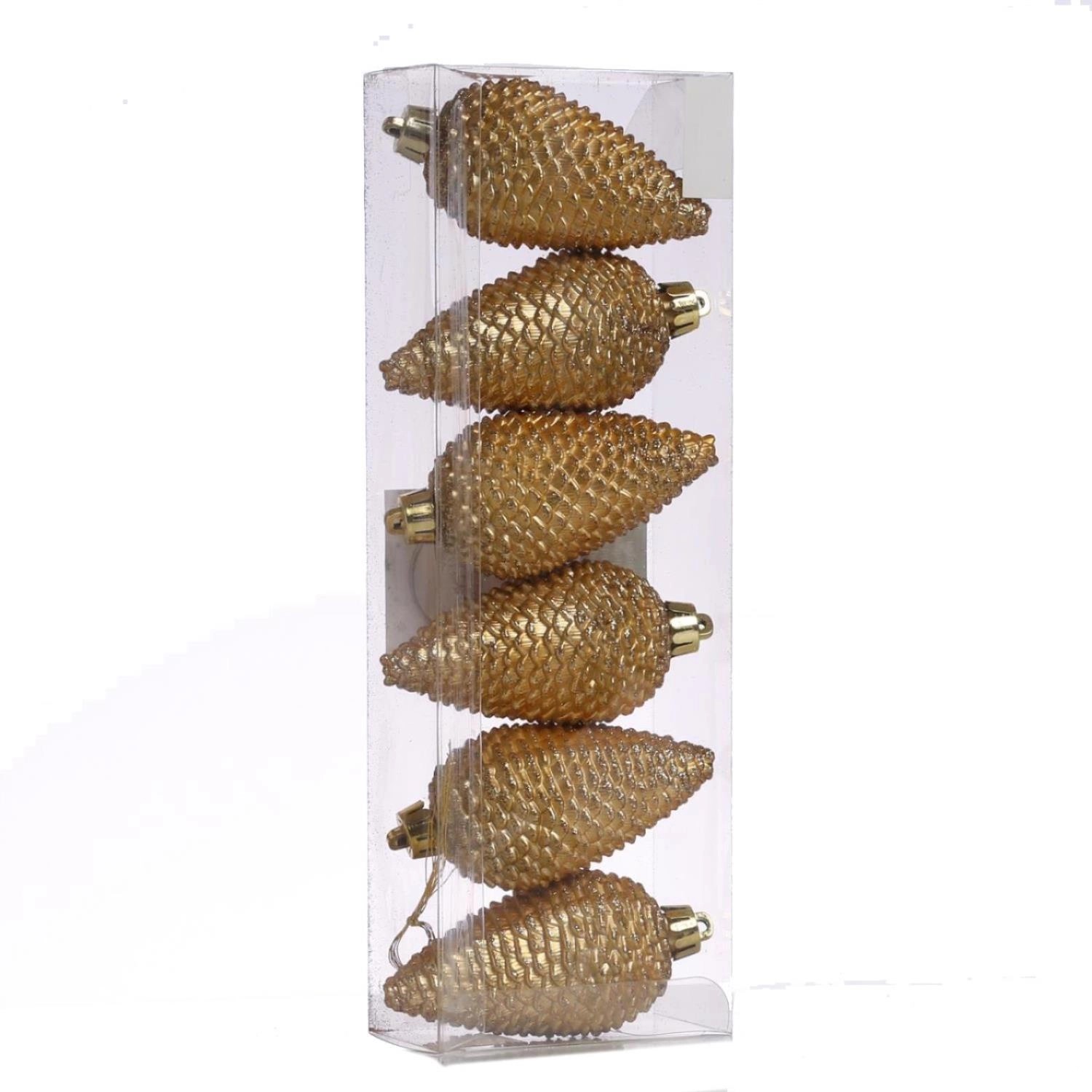 Marelida Christbaumschmuck Baumschmuck Tannenzapfen Bruchfest Glitzernd H  8cm Gold 6St