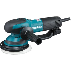 Makita BO6050J Exzenter-Rotationsschleifer in Türkis und Schwarz mit Schleifteller.