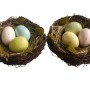 Boltze Dekoaufsteller Beryl, 2 Nester mit bunten Deko-Eiern, sortiert.