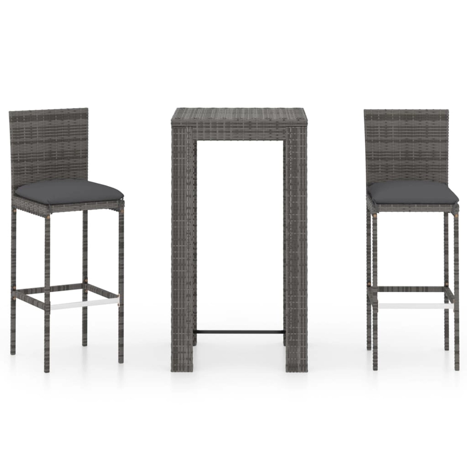 vidaXL 3-tlg Gartenbar-Set mit Kissen Poly Rattan Grau Modell 4