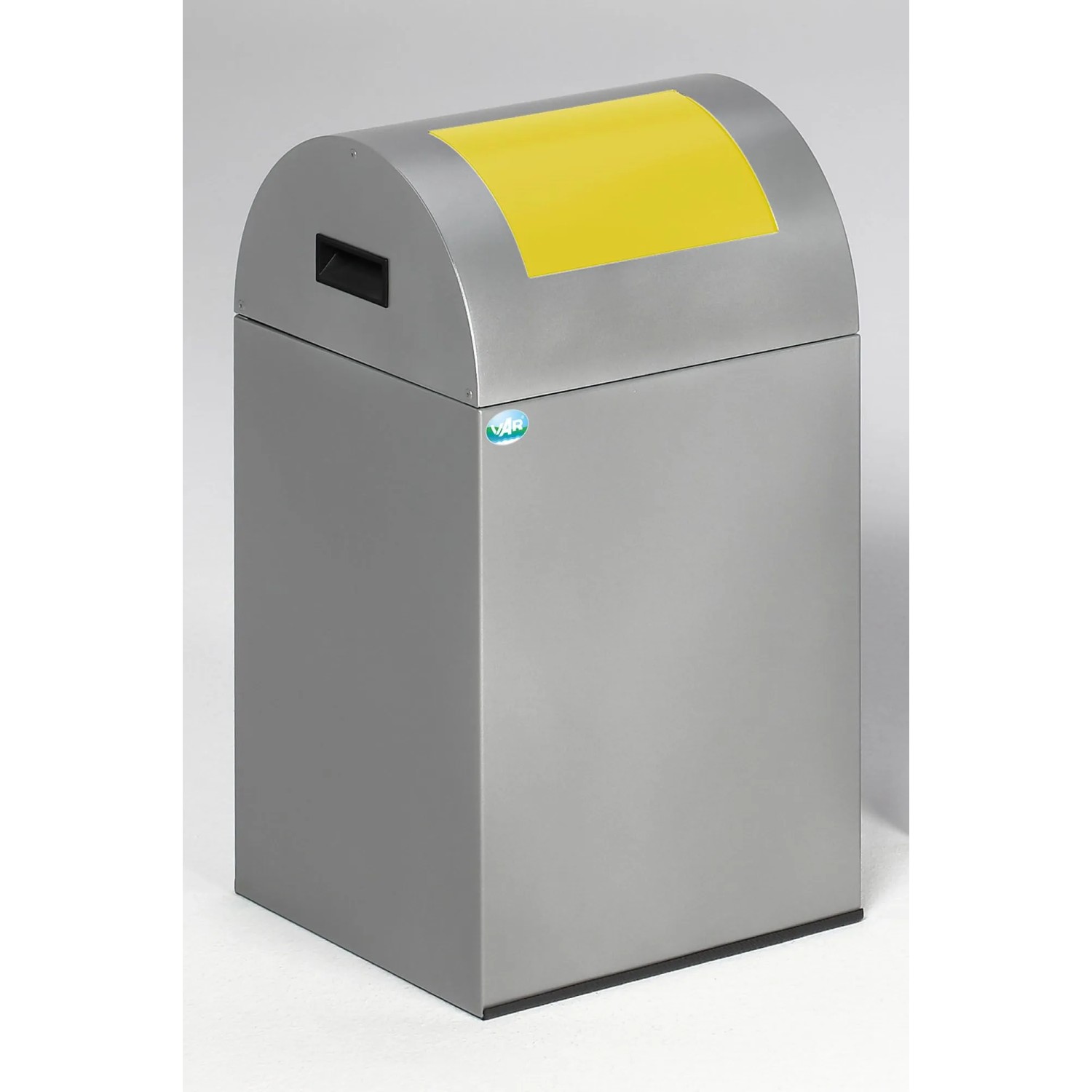 PROREGAL Selbstlöschender Wertstoffsammler Rund Mit Einwurfklappe 43 Liter HxBxT 60 x 32 x 32 cm Verzinkter Stahl Silber Gelb
