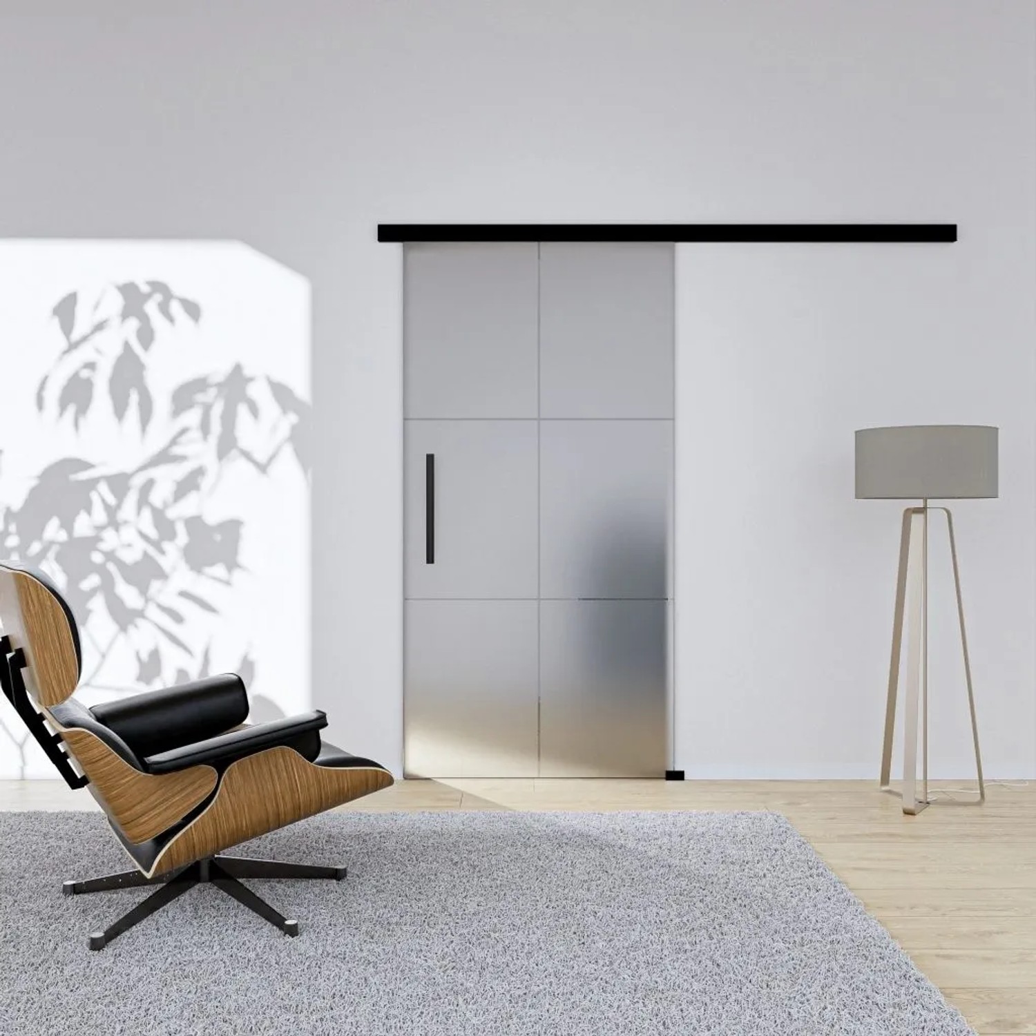 Hansaglas Glasschiebetür Loft 3 900 x 2050 mm Komplettset Schwarz Griffstange