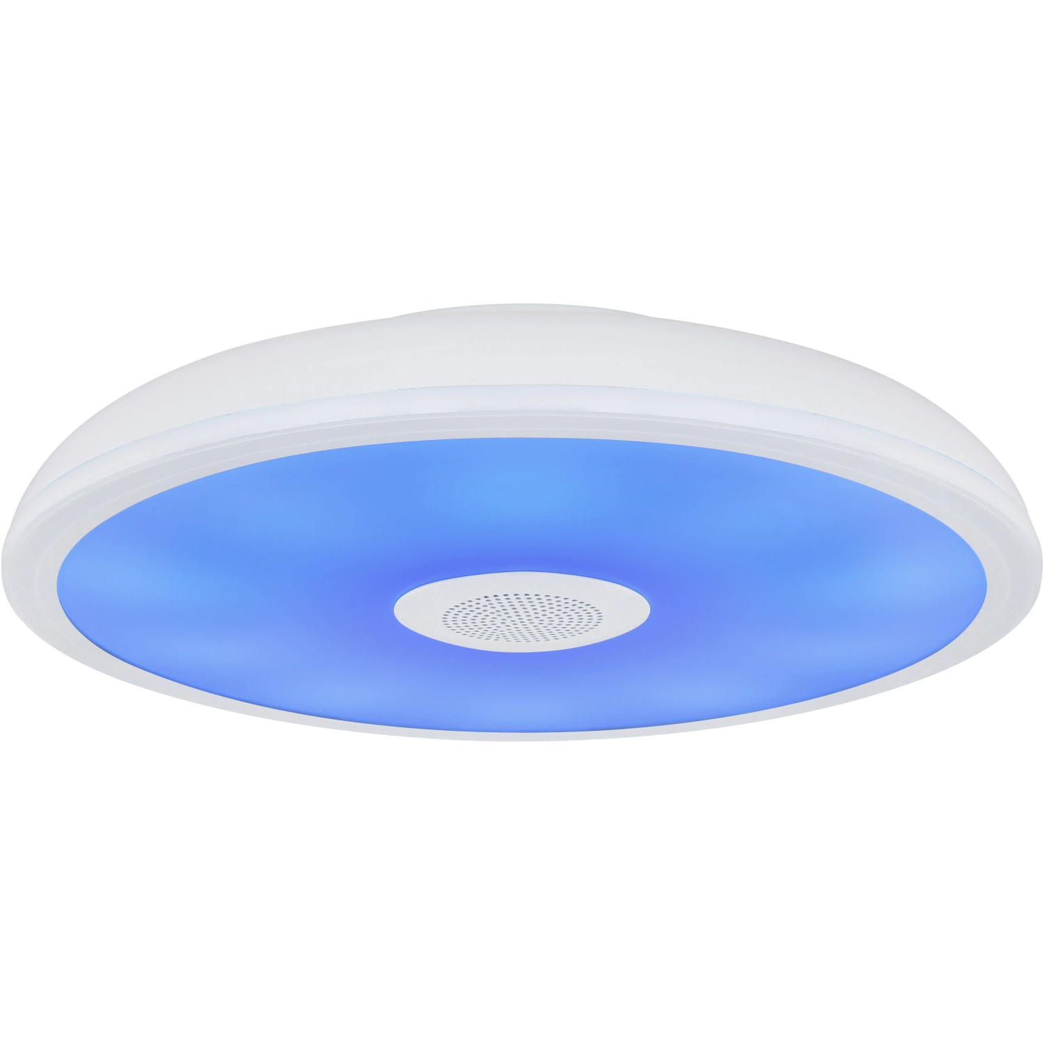 Weiße Globo LED-Deckenleuchte Raffy, Ø 28cm, mit RGB-Farben, Lautsprecher und Fernbedienung.