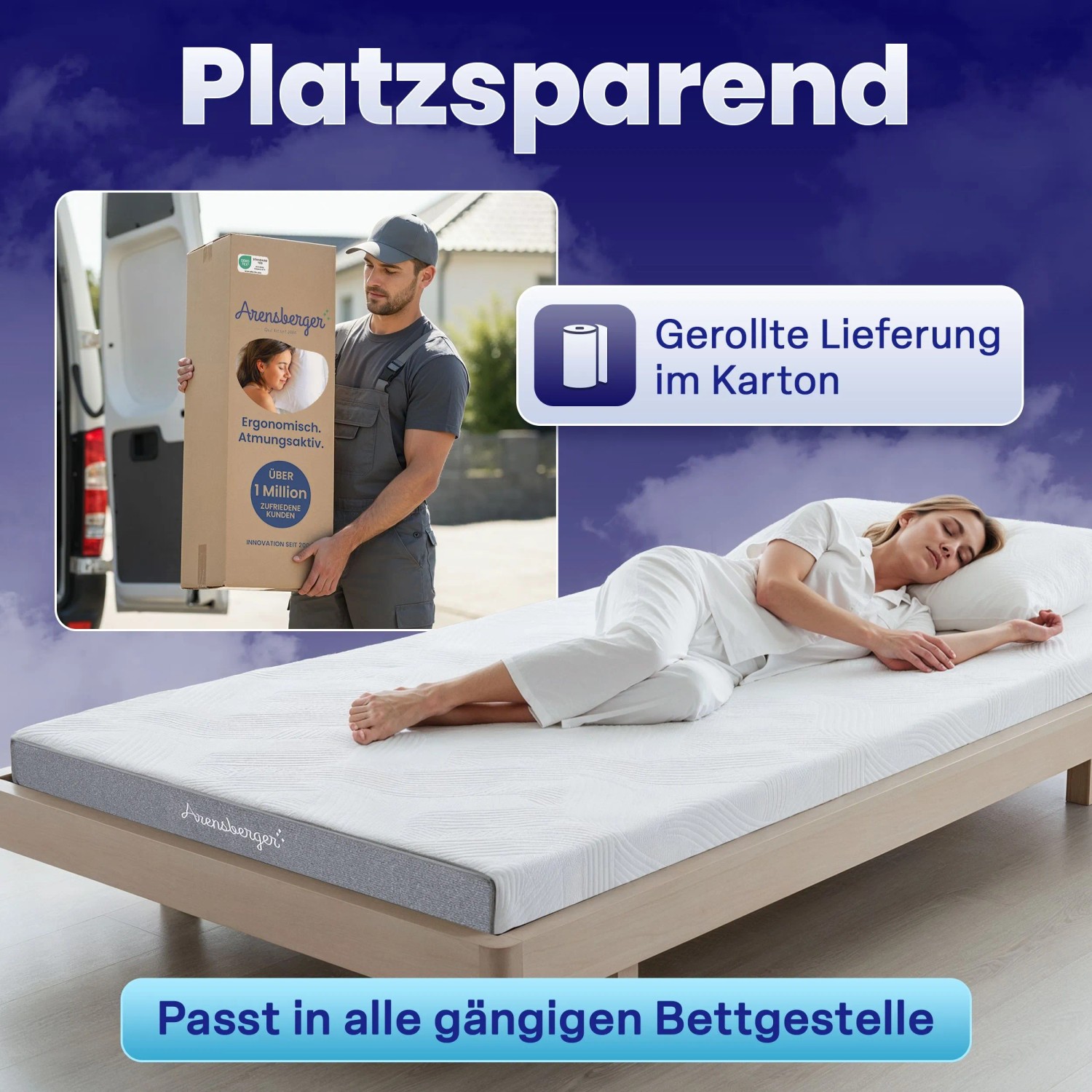 Arensberger GEL-Matratze LINA 140x200 cm: Gelschaummatratze mit atmungsaktivem Bezug und Lieferung im Karton.