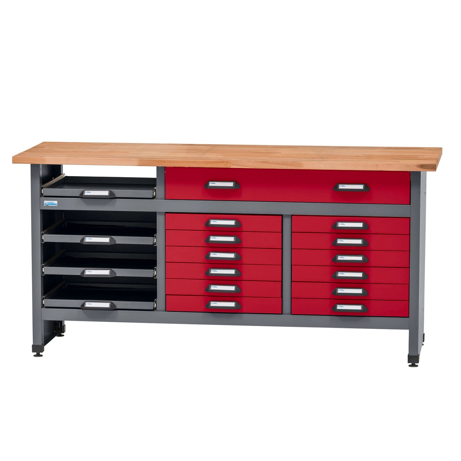 Küpper Werkbank mit 17 Schubladen 84 x 170 x 60 cm Dunkelrot günstig online kaufen
