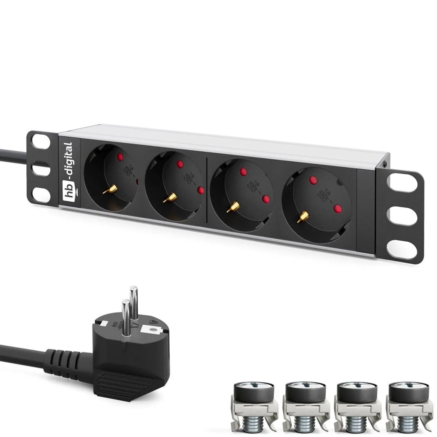 hb-digital 10 Zoll Steckdosenleiste 4-Fach für Serverschrank 1HE