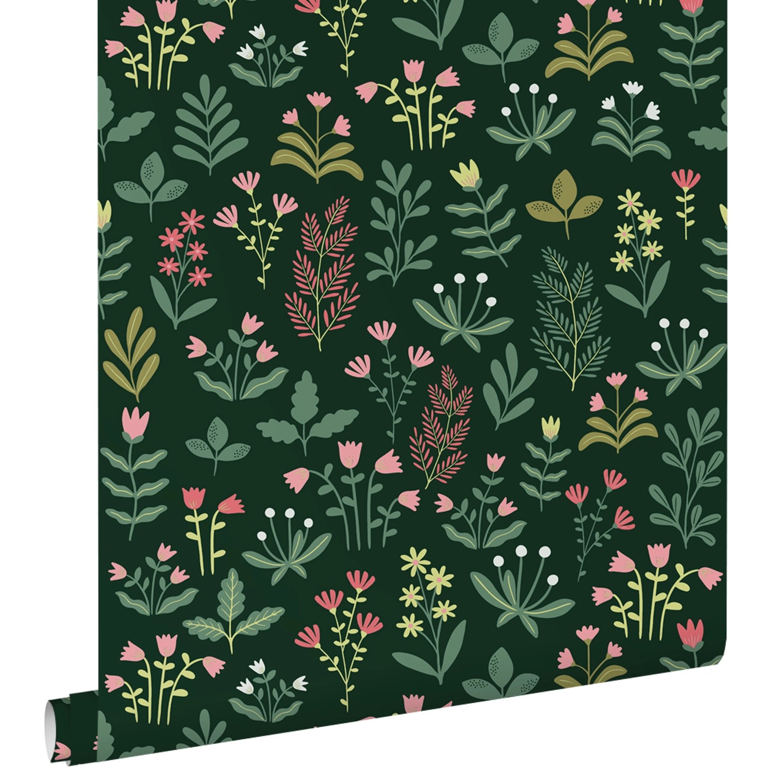 ESTAhome Tapete Feldblumen Dunkelgrün und Rosa 50 x 900 cm günstig online kaufen
