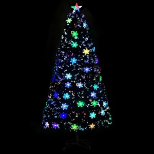 Schwarzer künstlicher Weihnachtsbaum, 120 cm, mit bunten LED-Schneeflocken und leuchtendem Stern. Fiberoptik-Design.
