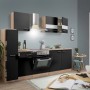 Respekta Küchenzeile KB240ESSC, 240 cm, Schwarz-Eiche, mit Elektrogeräten und viel Stauraum.