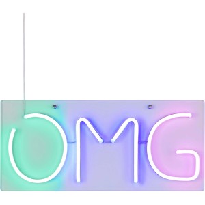 Wofi LED-Wandlampe OMG, weiße Dekolampe mit grün-blau-pinker Schrift.