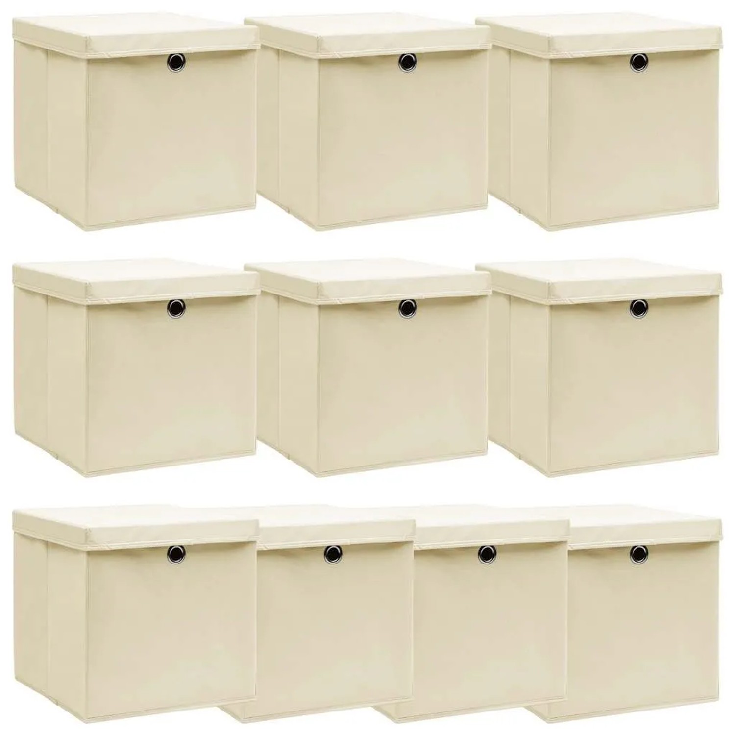 vidaXL Aufbewahrungsboxen mit Deckel 10 Stk Creme 32x32x32 cm Stoff 288360