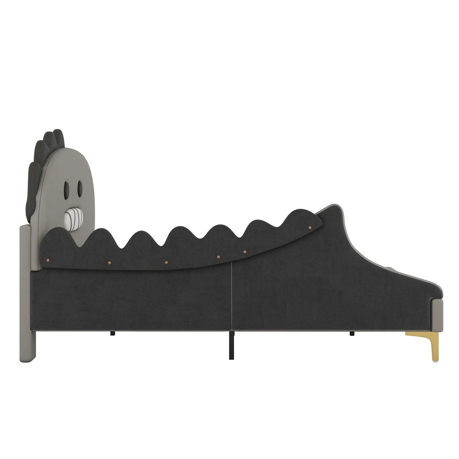 KOMHTOM Kinderbett 140x200Cm Cartoon Dinosaurier fürm Flachbett Pu+Mdf Grau Ohne Matratze