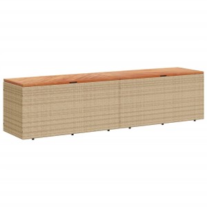 Beige VidaXL Gartentruhe (220x50x54 cm) aus Rattan und Akazienholz.