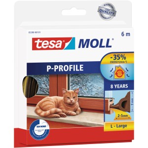 Tesamoll Fensterdichtung P-Profil, braun, 6m. Gummidichtung für Fenster und Türen.