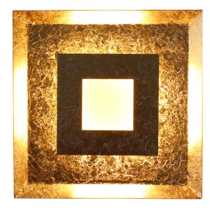 Quadratische LED-Wandleuchte Window in Gold, 32x32 cm, dimmbar für stimmungsvolles Licht.