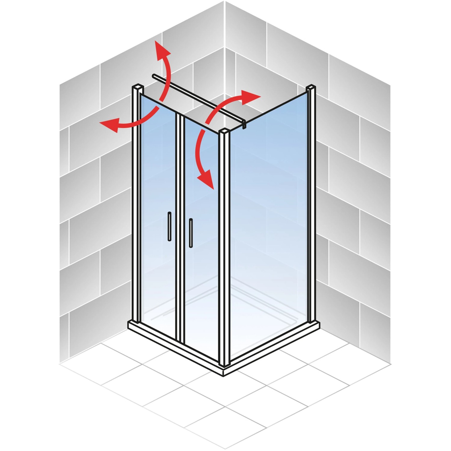 Schulte ExpressPlus Pendeltür mit Seitenwand, Alu-Natur, 200x80 cm, flexible Duschabtrennung.