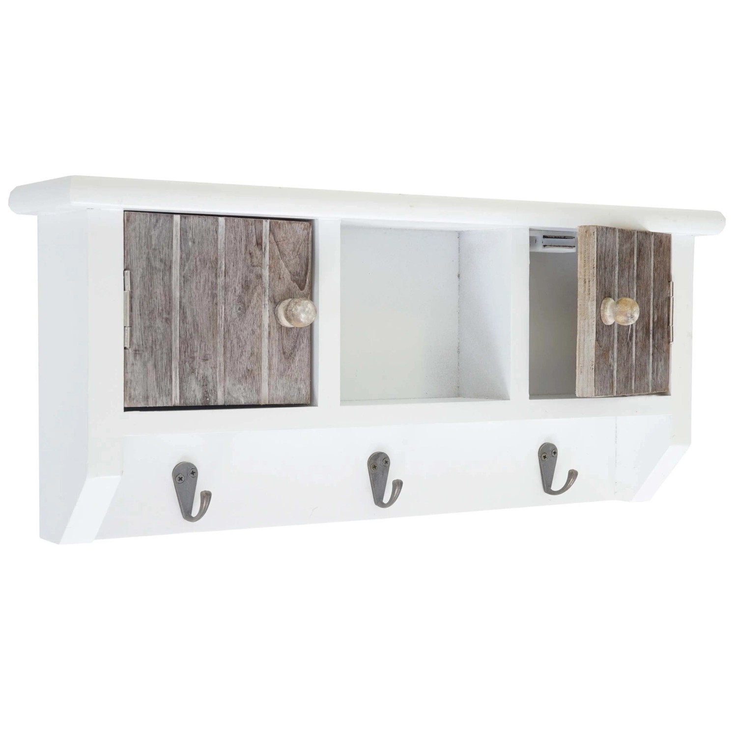 Mcw Schlüsselbrett A48 Mit Türen Massiv-Holz Shabby Braun-Weiß